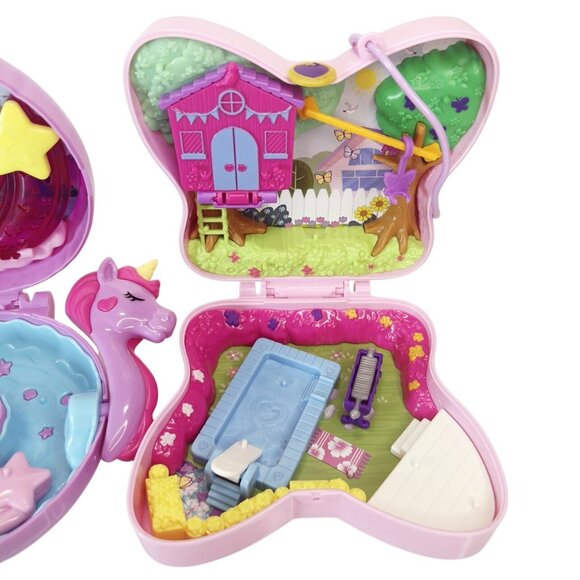Polly Pocket Lot Of 3 Playsets Compacts Unicorn Donut Butterfly Dolphin - Picture 2 of 9